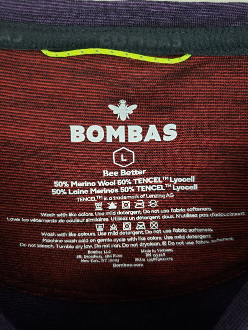 Bombas Merino Wool Blend Base Layer Shirt Purple Thumbholes Mens Large - Picture 4 of 7